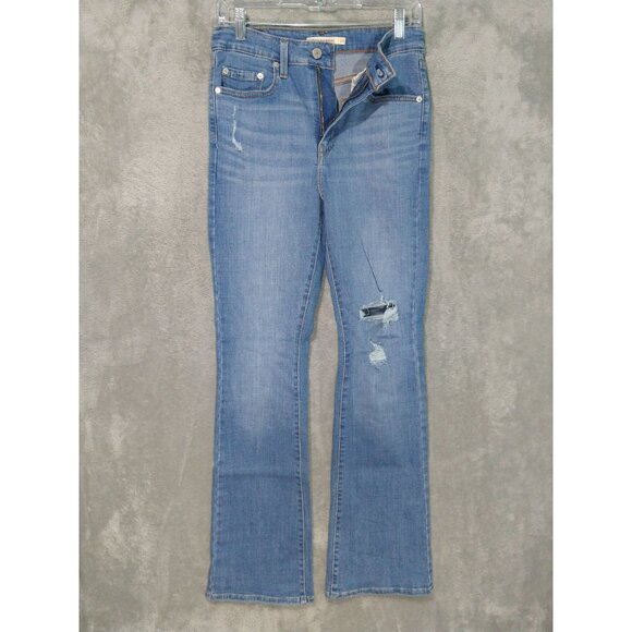 Levis 725 Jeans Womens 29 Blue Denim High Rise Bootcut Stretch Distressed - Picture 1 of 10